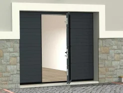 Vente-unique Garagedeur-Sectionale Garagedeur - Gegroefd Effect - Centrale Loopdeur - Antraciet - Automatisch - Noria