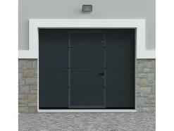 Vente-unique Garagedeur-Sectionale Garagedeur - Gegroefd Effect - Centrale Loopdeur - Antraciet - Automatisch - Noria
