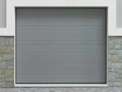 Vente-unique Garagedeur-Sectionale Garagedeur Grijs Gegroefd Effect Met Motor - Noria