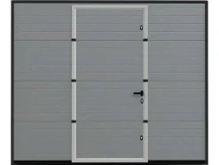 Vente-unique Garagedeur-Sectionale Garagedeur Met Gegroefd Effect En Centrale Grijze Loopdeur Met Motor - Noria