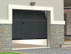 Vente-unique Garagedeur-Sectionale Garagedeur Met Glad Effect En Centrale Loopdeur In Antraciet Met Motor - Lavega