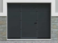 Somfy Garagedeur-Sectionale Garagedeur Met Glad Effect En Centrale Loopdeur In Antraciet Met Motor - Lavega