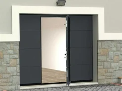 Somfy Garagedeur-Sectionale Garagedeur Met Glad Effect En Centrale Loopdeur In Antraciet Met Motor - Lavega