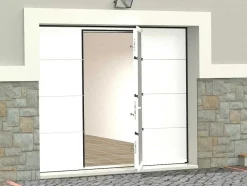 Vente-unique Garagedeur-Sectionale Garagedeur Met Glad Effect En Centrale Witte Loopdeur Met Motor - Lavega