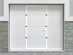 Vente-unique Garagedeur-Sectionale Garagedeur Met Glad Effect En Centrale Witte Loopdeur Met Motor - Lavega