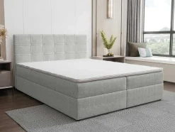 Ysmée Boxspringbed-Set Bed Met Hoofdbord Met Capitons + Bedbodem Met Opbergruimte + Matras + Dekmatras - 180 X 200 Cm - Stof - Lichtgrijs - Kida Van Ysmee