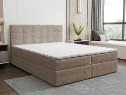 Ysmée Boxspringbed-Set Bed Met Hoofdbord Met Capitons + Bedbodem Met Opbergruimte + Matras+ Dekmatras- 180 X 200 Cm - Stof - Taupegrijs - Kida Van Ysmee