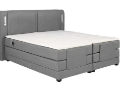 Palacio Elektrisch Relaxatiebed-Set Boxspring + Hoofdbord Met Ledlampjes + Elektrische Relaxbedbodems + Matras + Topmatras - 2 X 90 X 200 Cm - Grijze Stof - Astemi Van