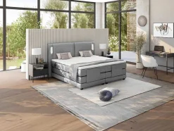 Palacio Elektrisch Relaxatiebed-Set Boxspring + Hoofdbord Met Ledlampjes + Elektrische Relaxbedbodems + Matras + Topmatras - 2 X 90 X 200 Cm - Grijze Stof - Astemi Van