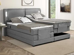 Palacio Elektrisch Relaxatiebed-Set Boxspring + Hoofdbord Met Ledlampjes + Elektrische Relaxbedbodems + Matras + Topmatras - 2 X 90 X 200 Cm - Grijze Stof - Astemi Van