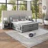 Palacio Elektrisch Relaxatiebed-Set Boxspring + Hoofdbord Met Ledlampjes + Elektrische Relaxbedbodems + Matras + Topmatras - 2 X 80 X 200 Cm - Grijze Stof - Astemi Van