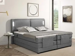 Palacio Elektrisch Relaxatiebed-Set Boxspring + Hoofdbord Met Ledlampjes + Elektrische Relaxbedbodems + Matras + Topmatras - 2 X 80 X 200 Cm - Grijze Stof - Astemi Van