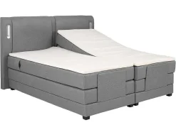 Palacio Elektrisch Relaxatiebed-Set Boxspring + Hoofdbord Met Ledlampjes + Elektrische Relaxbedbodems + Matras + Topmatras - 2 X 80 X 200 Cm - Grijze Stof - Astemi Van