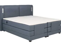 Palacio Elektrisch Relaxatiebed-Set Boxspring + Hoofdbord Met Ledlampjes + Elektrische Relaxbedbodems + Matras + Topmatras - 2 X 90 X 200 Cm - Blauwe Stof - Astemi Van