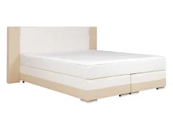 Ysmée Boxspringbed-Set Boxspring En Matras Met Hoofdeinde Met Leds + Lattenbodem + Matras + Dekmatras Asti Van Ysmee - 160 X 200 Cm - Kunstleer - Creme Wit