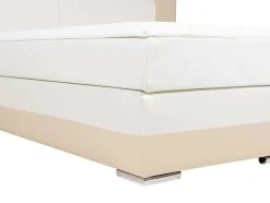 Ysmée Boxspringbed-Set Boxspring En Matras Met Hoofdeinde Met Leds + Lattenbodem + Matras + Dekmatras Asti Van Ysmee - 160 X 200 Cm - Kunstleer - Creme Wit