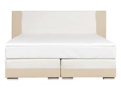 Ysmée Boxspringbed-Set Boxspring En Matras Met Hoofdeinde Met Leds + Lattenbodem + Matras + Dekmatras Asti Van Ysmee - 160 X 200 Cm - Kunstleer - Creme Wit
