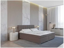Ysmée Boxspringbed-Set Boxspring En Matras Met Hoofdeinde + Lattenbodem + Matras + Dekmatras Siero Van Ysmee - 160 X 200 Cm - Stof - Grijs