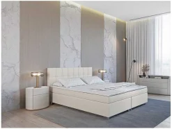 Ysmée Boxspringbed-Set Boxspring En Matras Met Hoofdeinde + Lattenbodem + Matras + Dekmatras Siero Van Ysmee - 160 X 200 Cm - Stof - Ivoor