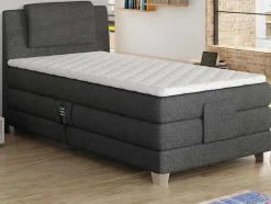 Palacio Elektrisch Relaxatiebed-Set Boxspring Hoofdbord + Elektrische Bedbodem + Matras + Topmatras Castel Van - 100X200Cm - Lichtgrijze Stof