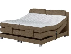 Palacio Tweepersoonsbed-Set Boxspring Hoofdbord + Elektrische Bedbodem + Matras + Topmatras Castel Van - 2X90X200Cm - Beige Stof