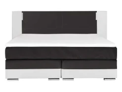 Ysmée Boxspringbed-Set Boxspring Hoofdbord Met Led-Verlichting + Bedbodems + Matras + Topmatras Asti Van Ysmee - 180 X 200 Cm - Kunstleer - Wit En Grijs