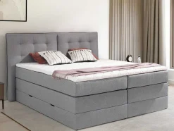 Palacio Boxspringbed-Set Boxspring Met Hoofdbord + Bedbodems Met Opbergruimte + Matras + Dekmatras - 160 X 200 Cm - Lichtgrijze Stof - Perama Van