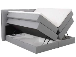 Palacio Boxspringbed-Set Boxspring Met Hoofdbord + Bedbodems Met Opbergruimte + Matras + Dekmatras - 180 X 200 Cm - Lichtgrijze Stof - Perama Van