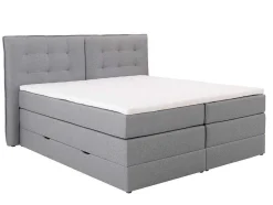 Palacio Boxspringbed-Set Boxspring Met Hoofdbord + Bedbodems Met Opbergruimte + Matras + Dekmatras - 180 X 200 Cm - Lichtgrijze Stof - Perama Van