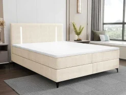 Ysmée Boxspringbed-Set Boxspring Met Hoofdbord Met Ledverlichting + Bedbodem + Matras + Dekmatras - 160 X 200 Cm - Stof - Beige - Ono Van Ysmee
