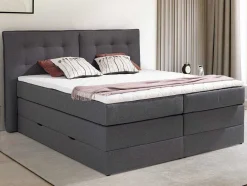 Palacio Boxspringbed-Set Boxspring Met Hoofdbord + Bedbodems Met Opbergruimte + Matras + Dekmatras - 180 X 200 Cm - Antracietkleurige Stof - Perama Van