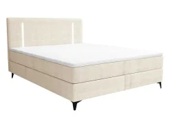 Ysmée Boxspringbed-Set Boxspring Met Hoofdbord Met Ledverlichting + Bedbodem + Matras + Dekmatras - 180 X 200 Cm - Stof - Beige - Ono Van Ysmee