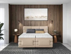 Palacio Elektrisch Relaxatiebed-Set Boxspringbed Met Hoofdbord Met Capitons + Elektrische Relaxbedbodems + Matras + Dekmatras - 2 X 90 X 200 Cm - Beige - Lodi Van