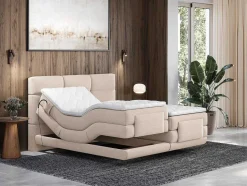 Palacio Elektrisch Relaxatiebed-Set Boxspringbed Met Hoofdbord Met Capitons + Elektrische Relaxbedbodems + Matras + Dekmatras - 2 X 90 X 200 Cm - Beige - Lodi Van