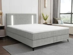 Ysmée Boxspringbed-Set Complete Boxspring Met Hoofdbord Met Ledverlichting + Bedbodem + Matras + Dekmatras - 180 X 200 Cm - Stof - Grijs - Ono Van Ysmee