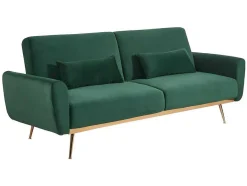 Vente-unique Klik-Klak En Bz Slaapbank-Set Donkergroene 3-Zitsslaapbank Launei En Taupekleurig Tapijt Dolce