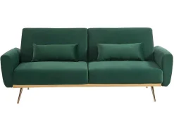 Vente-unique Klik-Klak En Bz Slaapbank-Set Donkergroene 3-Zitsslaapbank Launei En Taupekleurig Tapijt Dolce