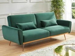 Vente-unique Klik-Klak En Bz Slaapbank-Set Donkergroene 3-Zitsslaapbank Launei En Taupekleurig Tapijt Dolce