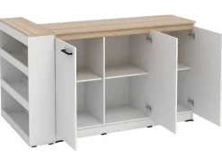 Vente-unique Keukeneiland-Set Keukeneiland + 2 Krukken - Wit En Licht Naturel - Nusice
