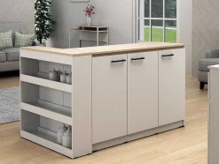 Vente-unique Keukeneiland-Set Keukeneiland + 2 Krukken - Wit En Licht Naturel - Nusice