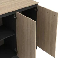Vente-unique Keukenmeubel-Set Keukeneiland + 2 Krukken - Zwart En Licht Naturel - Nusice
