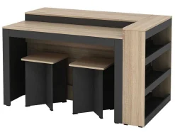Vente-unique Keukenmeubel-Set Keukeneiland + 2 Krukken - Zwart En Licht Naturel - Nusice