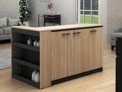 Vente-unique Keukenmeubel-Set Keukeneiland + 2 Krukken - Zwart En Licht Naturel - Nusice