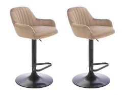 Vente-unique Barkruk-Set Van 2 Barkruk Van Velours En Zwart Metaal - Verstelbare Hoogte - Beige - Eleana