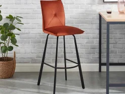 Vente-unique Barkruk-Set Van 2 Barkrukken - Fluweel En Metaal - Terracotta - Indilane