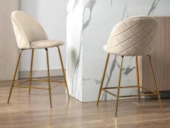 Vente-unique Barkruk-Set Van 2 Barkrukken Melbourne - Fluweel En Goudkleurig Metaal - Beige