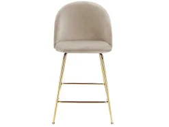 Vente-unique Barkruk-Set Van 2 Barkrukken Melbourne - Fluweel En Goudkleurig Metaal - Beige