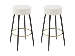 Vente-unique Barkruk-Set Van 2 Barkrukken Van Bouclestof En Zwart Staal - Wit En Goudkleurig - Belinio I