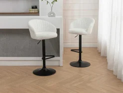 Vente-unique Barkruk-Set Van 2 Barkrukken Van Bouclestof En Metaal - Wit - Doraliz