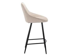 Vente-unique Barkruk-Set Van 2 Barkrukken Van Ribfluweel En Zwart Metaal - Cremewit - Masurie